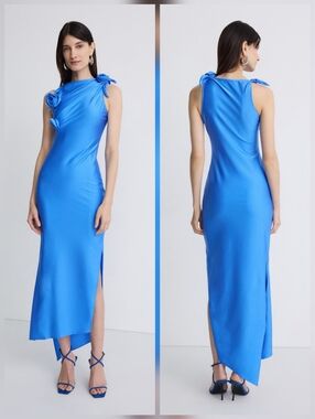 Coperni Asymmetric Flower Gown Cocktail Dress Crew Neck Sleeveless Size XS